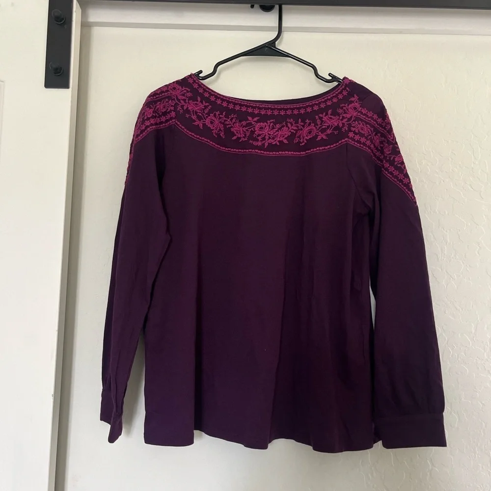 J. Jill Mix Media Embroidered Long Sleeve Top Floral Pink Purple‎ Shirt Small